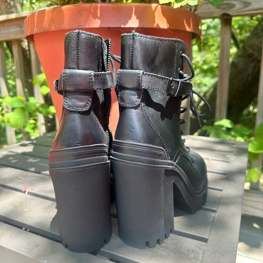 Aldo Black Leather Ankle Combat Boots, New No Box, Size 6.5, EUR 37 Uk 4 - Picture 11 of 13